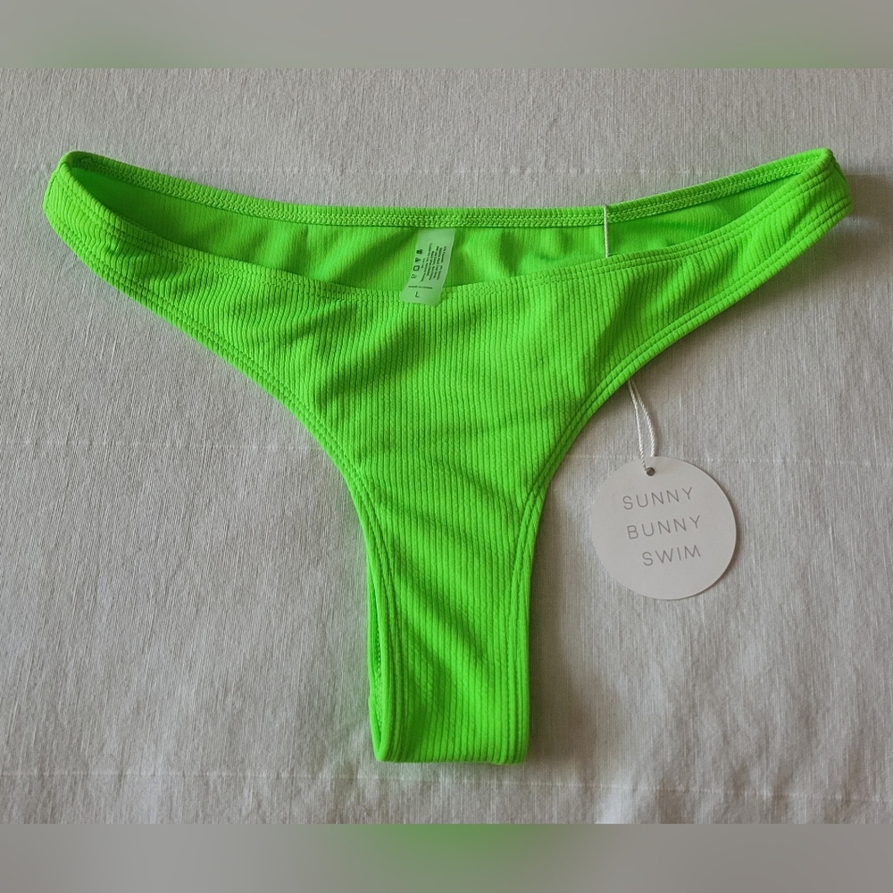 Sunny Bunny Swim Sz Large Neon Green Ribbed High-Cut Bikini Bottom